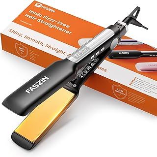 Faszin Professional Hair Straighteners, 42mm Wide-Plate Titanium Negative Ion Flat Iron, 30s Rapid Heating, Real-time Temperature Display, 11 Adjustable Temperature Levels (130-230℃)-Black