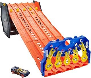 Hot Wheels Track Builder Action, Roll Out Raceway, Track Set with 5 Lane Racetrack and Toy Storage Bucket, Includes 1 Toy Car, Toys for Ages 4 to 10, One Pack, HGK41