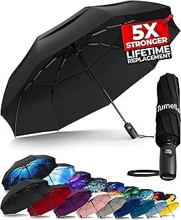 Strongest Windproof Travel Umbrella (Compact, Superior & Beautiful), Small Strong but Light Portable and Automatic Folding Rain Umbrella, Durable Premium Grip, Fits Car & Backpack