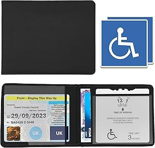 Disabled Blue Badge Holder Wallet for Car - PU Leather Protector Disability Parking Permit Discreet Cover Hologram Safe with 2X Disabled Stickers Included (Black)