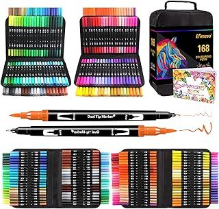 Efimeso 168 Colouring Pens,Dual Tip Brush Markers for Adults Colouring,Felt Brush Tip Pens for Artists Drawing Sketching Calligraphy