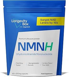 NMNH NMN Alternative 60 x 250mg - 5X More Potent Than NMN, Advanced NAD+ Booster, Dihydronicotinamide Mononucleotide for Healthy Aging, Energy, DNA Repair & Cellular Health, 60 Capsules