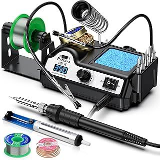 Soldering Iron Kit, Preciva 927II Welding Station Set with 2 Helping Hands, 90-480℃ Temp Adjustable, 60W LCD Solder Station with 5 Tips, ℉/℃ Buttons, Sleep and Thermostat Control Function