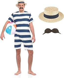 Fun Shack Old Time Victorian Bathing Suit Costume 20s, Mens 1920s Victorian Suit, Halloween Costumes for Men Adult
