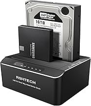 Hard Drive Docking Station, RSHTECH Aluminum Dual Bay SATA Hard Drive Dock for 2.5/3.5 Inch SATA I/II/III HDD SSD Support 2x 16TB Hard Drives,Offline Clone and UASP,Tool-free (RSH-DS01)