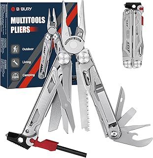BIBURY Multitools, Camping Multi Tool Foldable Pliers with Upgraded Scissors and Hammer, Stainless Steel Multitools with Nylon Pouch, Ideal for Outdoor, Hiking - Gift for Dad Men Christmas Gifts
