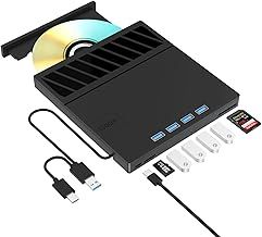 Yaeonku External Blu Ray DVD Drive with Read/Write Blu-ray Drive, SD/TF Card Slots and 4 USB Ports for Laptop PC Desktop Windows 11 10 Mac OS