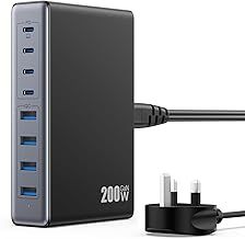 200W USB C Charger Block,GaN III 8-Ports USB C Charging Hub,QC4.0 Fast Phone Charging Station+PD 65W Laptop Charger Compatible with MacBook Pro/Air,DELL,iPhone 16 Pro/15,Galaxy S24/S23,Steam Deck