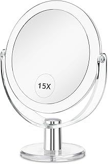 Vanity Mirror Makeup Mirror with Stand, 1X/15X Magnification Double Sided 360 Degree Swivel Magnifying Mirror, 6.25 Inch Portable Table Desk Counter top Mirror Bathroom Shaving Mirror