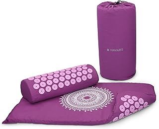 Navaris Acupressure Mat and Pillow Set - Acupuncture Mat for Back, Neck, Shoulders, Muscles, Relaxing - Includes Carry Bag - Berry, Indian Sun Design