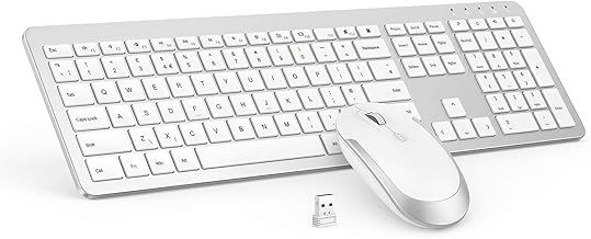 Wireless Keyboard and Mouse Set, seenda Ultra Slim Quiet USB Wireless Keyboard and Mouse Full Size QWERTY UK Layout with Numeric Keypad for Windows PC, Laptop, Computer, White and Silver