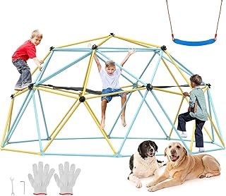 VEVOR Climbing Dome, 10FT Geometric Dome Climber with Hammock and Swing, for Kids 3 to 10 Years Old, Jungle Gym Supports 750LBS and Easy Assembly, with Climbing Grip, Outdoor Backyard Play Equipment