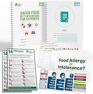 Safer Food Better Business, 13-Month Diary Food Hygiene Record Book, Food Safety Book Kit including Food Allergy and Kitchen Safety Signs for Caterers Restaurants and Takeaways