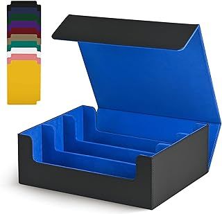 Storage Box for Trading Cards, 1800+ PU Leather Commander Deck Case, Magnetic Closure Holder Fits Magic Game Cards (Black & Blue)