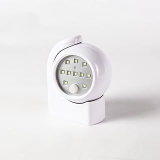 White Outdoor Security Wall Light - Clear White SMD LEDs - Battery Operated PIR Motion Sensor - Wall Mounted with 360 Degree Adjustability for Enhanced Safety (Pack of 1)