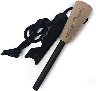 Survival Fire Steel Premium Magnesium Ferrocium Rod Firesteel Includes Flint Striker Multi Tool & Chunky Wooden Handle for Grip Essential Fire Starter Camping Survival Kit