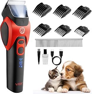 VGR Dog Clippers Cordless for Thick or Curly Coats - Pet Hair Trimmer with Ceramic Blades - Low Noise Grooming Kit for Cat with Matted Fur, Puppy, Poodle