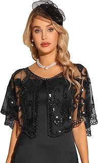 Allegra K Women's Sequin Beaded Shawl Wraps Evening Cape Bridal Cover Up