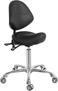 Saddle Stool Chair with Back Support, Heavy-Duty(350LBS), Hydraulic Rolling Swivel Adjustable Stool Chair for Salon Spa Beauty Massage Dental Clinic Home Office Use