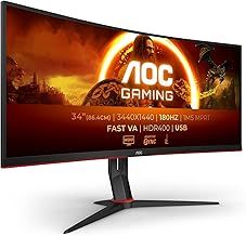 AOC Gaming CU34G2XPD - 34 Zoll WQHD Curved Monitor, 180 Hz, 1ms, FreeSync Premium (3440x1440, 2X HDMI 2.0, 1x DisplayPort 1.4, USB Hub) schwarz-rot