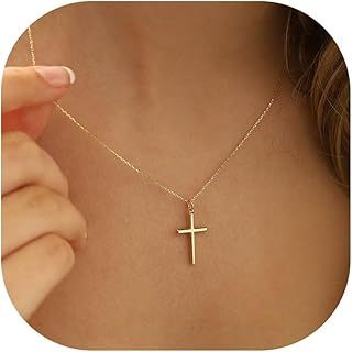 Cross Necklace for Women Girls - 14K Gold/White Gold Plated Cross Necklace Gold Silver Cross Necklace Tiny Cross Choker Necklace Gold Cross Necklaces for Women Gold Jewelry Gifts for Women Girls