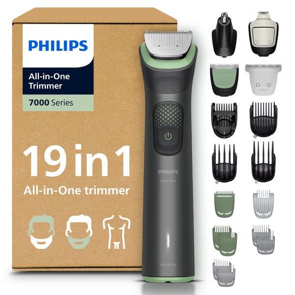 Philips Multigroom 7000 Series All-in-One 19-Piece Trimmer - Shaver and Clipper for Beard, Nose, Hair, and Body, Self-Sharpening Full Metal Blades, 26 Length Settings (0.5-20 mm), Model MG7962/30