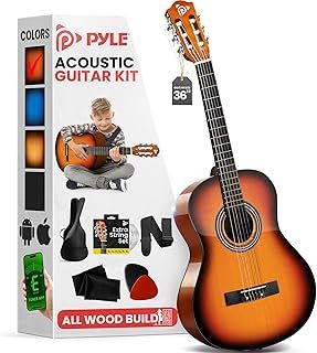 Pyle 3/4 Classical Guitar Kit - Junior Size, Beginner Guitar for Kids & Adults - Right Handed, Sun Burst Finish