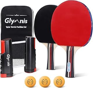 Glymnis Table Tennis Set Portable Ping Pong Set with Retractable table Net, Table Tennis Bats, 3-Star Ping Pong Balls & Storage Bag, Premium All-in-One Kit for Any Table
