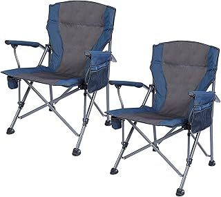 2 Pack Oversized Folding Camping Chair for Heavy People 200kg, Deluxe Large Heavy Duty Garden Chair for Adults Outdoor Travel Picnic Fishing, Blue Navy Blue-2 pack