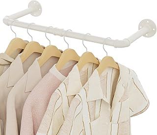 YheenLf Wall Mounted Clothes Rail, 64cm Industrial Pipe Garment Rack, Multi-Purpose Clothing Hanging Rod, Suitable for Home Bedroom for Coats, Bags,Scarves, Black, 1-Pack