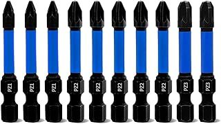 Magnetic Impact Driver Bits PZ1*3 PZ2*5 PZ3*2 10Pcs Length 50mm Professional Pozidriv Screwdriver Bit Set - 1/4" Hex Shank