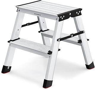 SONGMICS Ladder, 2 Step Ladder, Aluminium Ladder with 2 Non-Slip Steps, Multi-Purpose, Max. Load Capacity 150 kg, Silver Grey and Ink Black GLT012E01