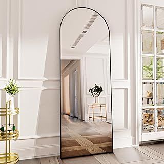 Koonmi 52 x 161 cm Large Arch Mirror Full Length, Big Arched Metal Standing Full Body Floor Mirror for Dressing, Wall Mounted, Leaning for Living Room, Black