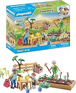 Playmobil 71443 Country: Vegetable Garden with Grandparents, including flower bed, watering can and garden tools, fun imaginative role-play, sustainable play sets suitable for children ages 4+