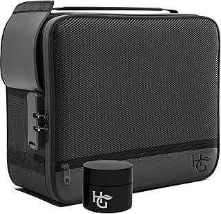 Herb Guard Black Large Smell Proof Case with Combo Lock (Smell Proof Box Holds Up to 3 Ounces of Herbs & Spices) - Upgraded Premium YKK Zippers - Includes Smell Proof Jar, Built in Tray & Travel Bags