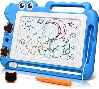 Dinosaur Magnetic Drawing Board Kids Toys for 2 3 4 5 Years Old Girls Boys Birthday Christmas Presents, Color Erasable Doodle Education Learning Kid Toys Age 2-7, Toddler Drawing Travel Toys（Blue）