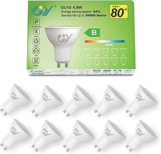 GY GU10 LED Bulb 4.9W 790lm Cool White 6500K Energy Saving LED Bulb, The New UK Energy Efficiency Class B Replaces 80W Halogen, 110°Beam Angle Non-Dimmable, 10 Pack