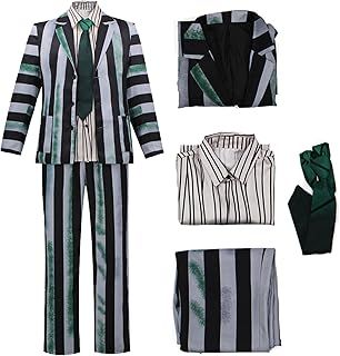 Black and White Striped Suit Tuxedo Horror Movie Cosplay Men Costume Spooky Halloween Costumes Scary Ghost Outfit