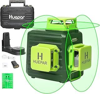 3D Laser Level, Huepar Self Leveling Green Laser Level, 3 x 360 Cross Line Laser, IP54, 10m±3mm, Type-C Charge, Magnetic Bracket, Hand Carry Case