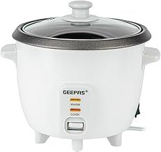 Geepas Rice Cooker, 0.6L | Electric Rice Cooker with Keep Warm Function, Automatic Cooking, Non-Stick Inner Pot | Includes Measuring Cup, Spatula & Glass Lid | 300W, 2 Year Warranty