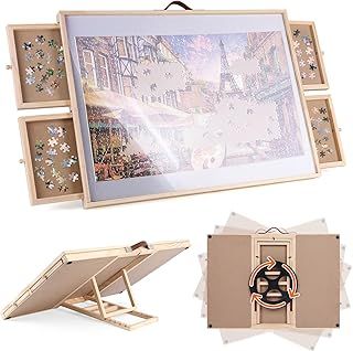 Jigsaw Puzzle Board Folding Tilting Puzzle Table Rotating Wooden Jigsaw Board Non-Slip Mat Surface for 1000 pieces 4 Sliding Drawers Storage System For Adults Kids Children Boy Girl Gift