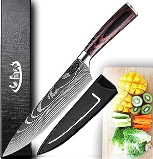 GoFire 8 Inch Chef Knife Ultra Sharp High Carbon Stainless Steel Kitchen Knife Slicing Dicing Carving Knife Ergonomic Pakkawood Handle Multipurpose for Home and Culinary Use Gift Box Included