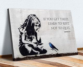 BANKSY GIRL BLUE BIRD QUOTE FRAMED CANVAS WALL ART PRINT ARTWORK GRAFFITI (24in x 16in / 60cm x 40cm), Living Room
