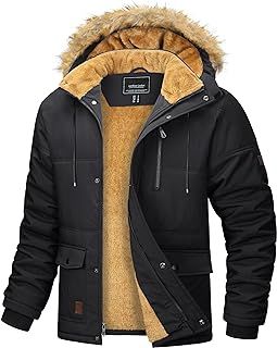 MAGCOMSEN Men's Winter Jackets Thermal Puffer Long Coats Parka Jackets with Detachable Hood