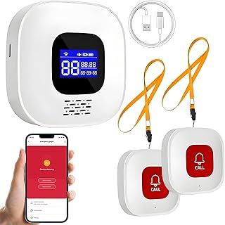 ChunHee WiFi Smart Caregiver Pager Personal Alarms for Elderly Call Button For Elderly Patient Linked To Phone 2 Call Button 1 Digital Receiver