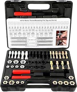 LUTIFIX 49PCS Thread Chaser Set,Thread Cleaner Rethreading Master Kit, Automotive UNC UNF & Metric Thread Restorer Tool,Thread Repair Kit with 22 Taps 24 Dies 3Thread Files