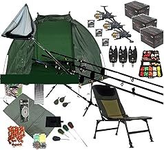 Mega Full Carp Fishing Set Up Chair Rods, Reels, Alarms,Net,Handle,Bait Bivvy Shelter Tackle,Mat,Scales,Hooks P15