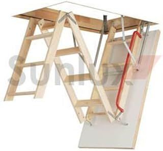 Optistep Wooden Timber Folding Loft Ladder Attic Stairs. Frame Size W60cm x L120cm H up to 280cm & Insulated Hatch