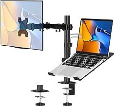Monitor and Laptop Stand for 13-32 Inch Screens, Height Adjustable Monitor Arm Desk Mount with Laptop Stray up to 17 Inch Notebook, Laptop Arm with Tilt Swivel Rotation, VESA 75/100mm
