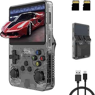 R36S Handheld Game Console, 3.5 inch Retro Handheld Games Consoles IPS Screen Open Source Linux System Built-in 25000+ Classic Games Retro Video Game Console, 128G TF Card（Black）
